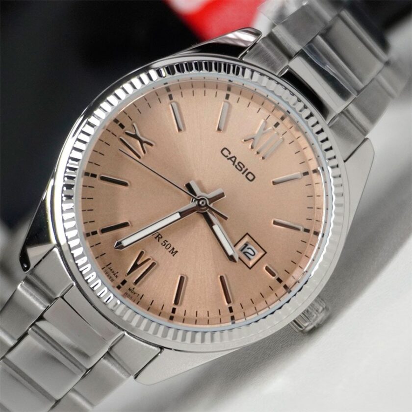 montre casio ltp 1302dd 4a2vdf femme bracelet acier inoxydable, résistance 50m, affichage analogique, verre minéral placage ionique rose gold ltp 1302dd 4a2vdf
