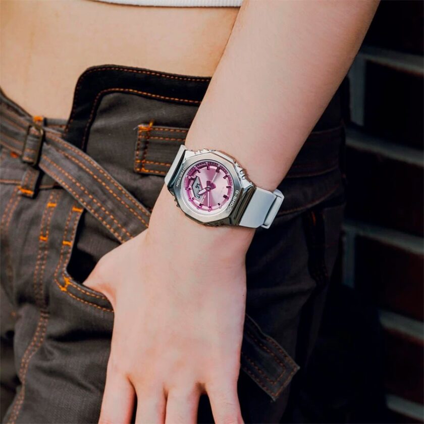 montre casio g shock homme gm s2110 7a6dr résine/acier inoxydable, résistante aux chocs, Étanche 200m, double éclairage led, bracelet biosourcé blanc