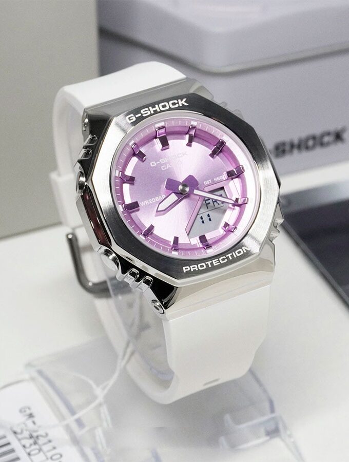 Montre Casio G-Shock Homme GM-S2110-7A6DR - Résine/Acier inoxydable, Résistante aux chocs, Étanche 200m, Double éclairage LED, Bracelet biosourcé - Blanc