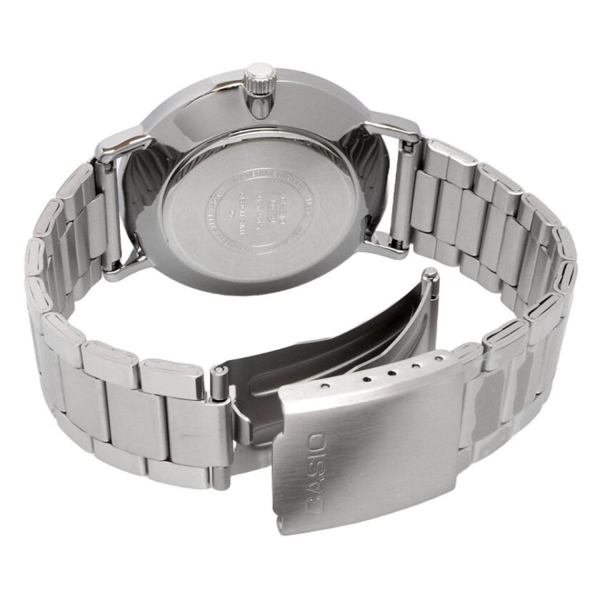 montre homme casio mtp vt04d 1edf – acier inoxydable, 46×40 mm, verre minéral, bracelet métal, étanche, autonomie 3 ans, référence mtp vt04d 1edf
