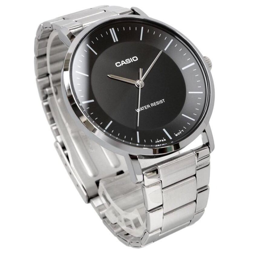 montre homme casio mtp vt04d 1edf – acier inoxydable, 46×40 mm, verre minéral, bracelet métal, étanche, autonomie 3 ans, référence mtp vt04d 1edf