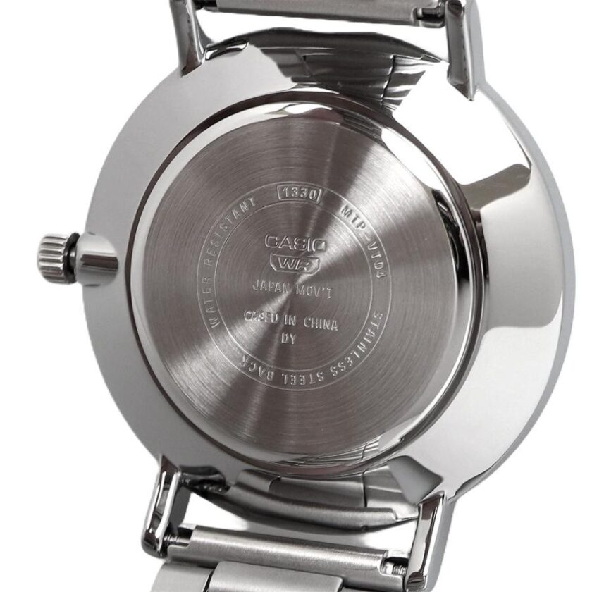 montre homme casio mtp vt04d 1edf – acier inoxydable, 46×40 mm, verre minéral, bracelet métal, étanche, autonomie 3 ans, référence mtp vt04d 1edf