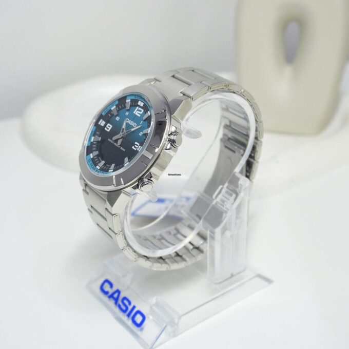 Montre Casio AMW-870DA - Homme - Heure mondiale, Chronomètre, Alarme, LED ambre - Acier inoxydable - Argent - AMW-870DA-2A2VDF