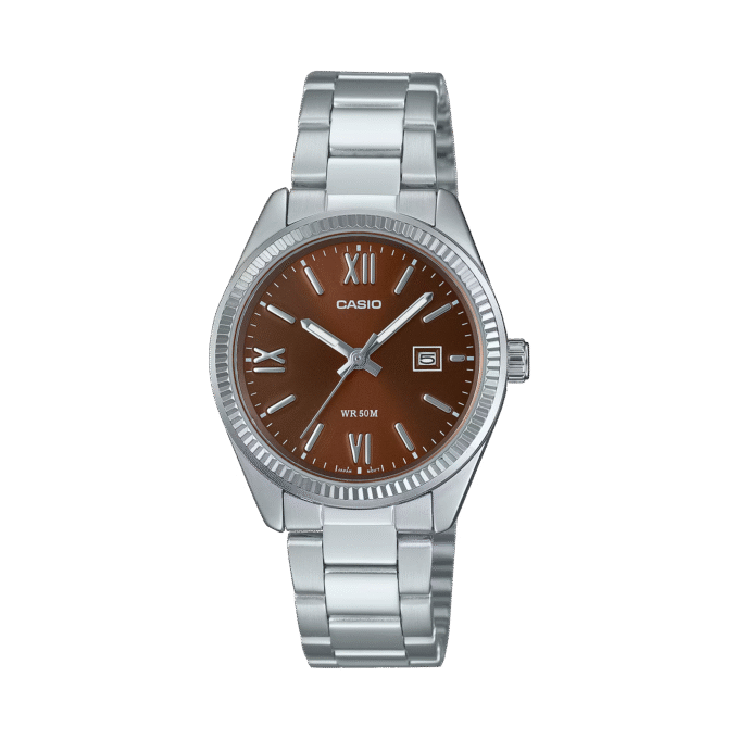 Montre Femme Analogique Casio - Acier Inoxydable, Cadran Rouge, Date, Etanche 50m - LTP-1302DD-5AVDF