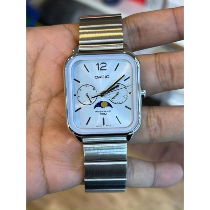 Montre Homme Casio - Phases de Lune, Cadran Bleu, Acier Inoxydable, Bracelet Acier - MTP-M305D-2AV