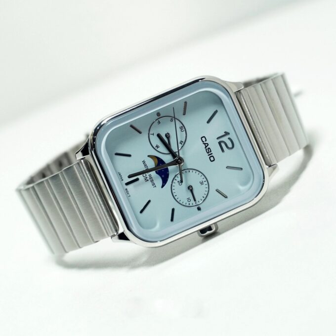 Montre Homme Casio - Phases de Lune, Cadran Bleu, Acier Inoxydable, Bracelet Acier - MTP-M305D-2AV