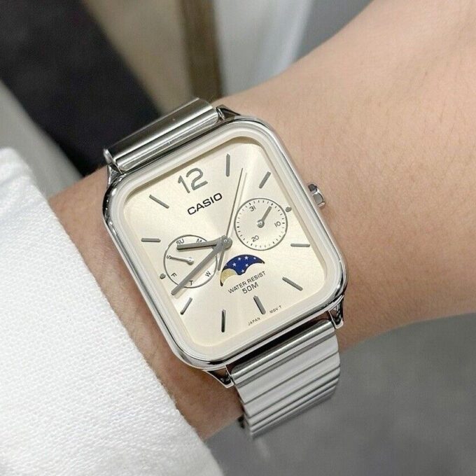 Montre Homme - Casio - Quartz, Phases de lune, Acier inoxydable, Étanche - Argenté - MTP-M305D-9AVDF