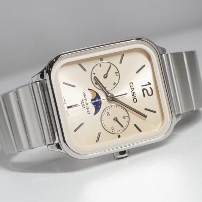 Montre Homme - Casio - Quartz, Phases de lune, Acier inoxydable, Étanche - Argenté - MTP-M305D-9AVDF