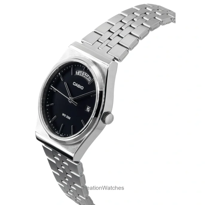 Montre Homme Casio MTP-B146D-1AVDF – Acier Inoxydable, Bracelet Métal, Etanche 50 Mètres, Affichage Jour/Date, Verre Minéral, Précision ±20s/mois – Argent/Noir