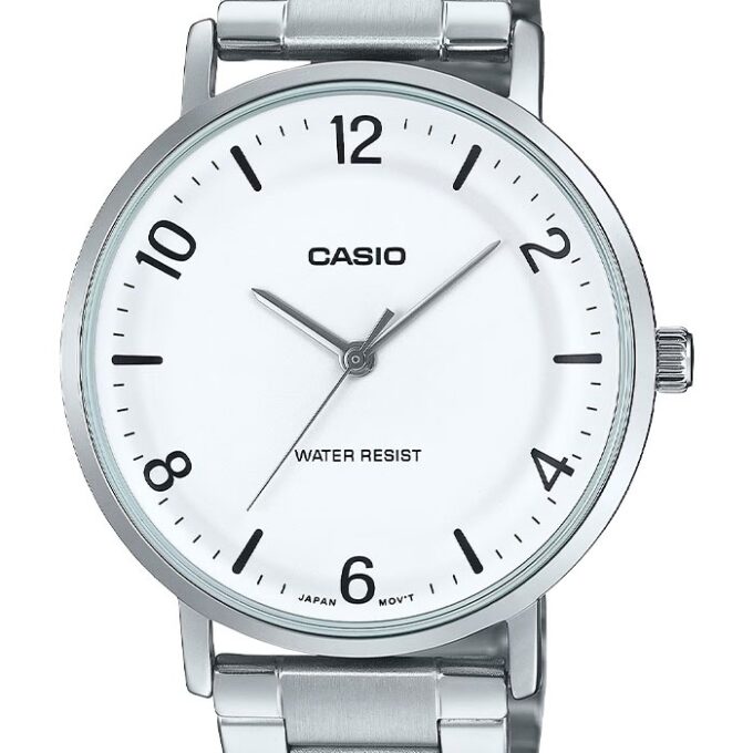 Montre Analogique Casio Pour Homme, Minimaliste, Bracelet en Acier, Cadran Blanc Concave, 3 Aiguilles - MTP-VT03D-7BDF
