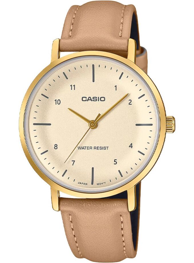 Montre Femme Quartz Analogique – Boîtier Boré 40x34mm, Verre Minéral, Bracelet Cuir Véritable, Etanche Usage Quotidien – LTP-VT03GL-4BDF