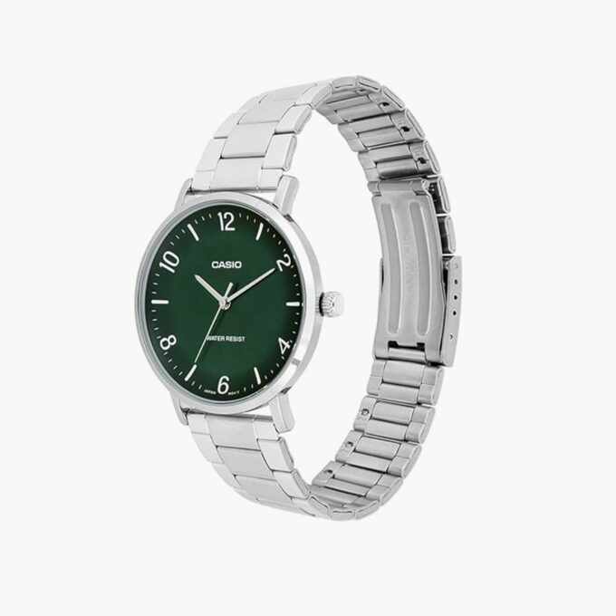 Montre Analogique Casio Pour Femme, Minimaliste, Bracelet en Acier, Cadran Vert Concave, 3 Aiguilles - MTP-VT03D-3BDF