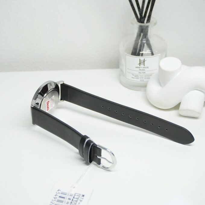 Montre Analogique Minimaliste pour Homme - Bracelet Cuir Noir avec Cadran Concave Blanc - 3 Aiguilles - MTP-VT04L-7EDF