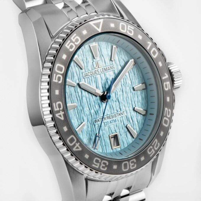 Montre Plongeur Liverpool Homme Quartz 41mm, Acier Inoxydable, Verre Cristal, Étanche 20 ATM, Bracelet Acier, Réf 1-2205M