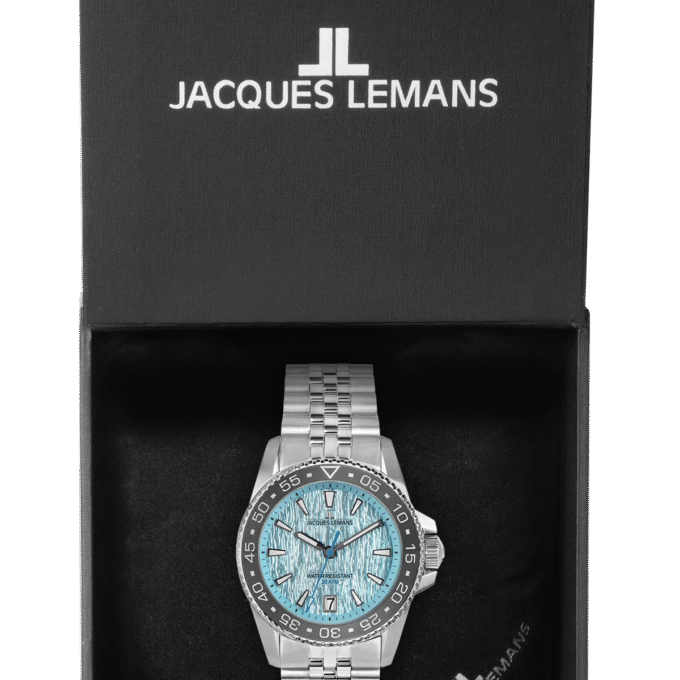 Montre Plongeur Liverpool Homme Quartz 41mm, Acier Inoxydable, Verre Cristal, Étanche 20 ATM, Bracelet Acier, Réf 1-2205M