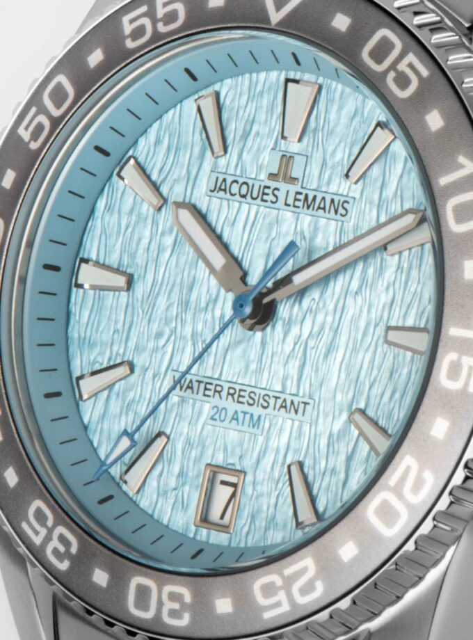 Montre Plongeur Liverpool Homme Quartz 41mm, Acier Inoxydable, Verre Cristal, Étanche 20 ATM, Bracelet Acier, Réf 1-2205M