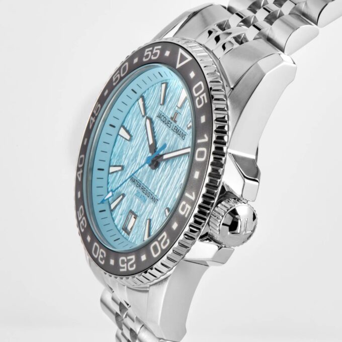 Montre Plongeur Liverpool Homme Quartz 41mm, Acier Inoxydable, Verre Cristal, Étanche 20 ATM, Bracelet Acier, Réf 1-2205M