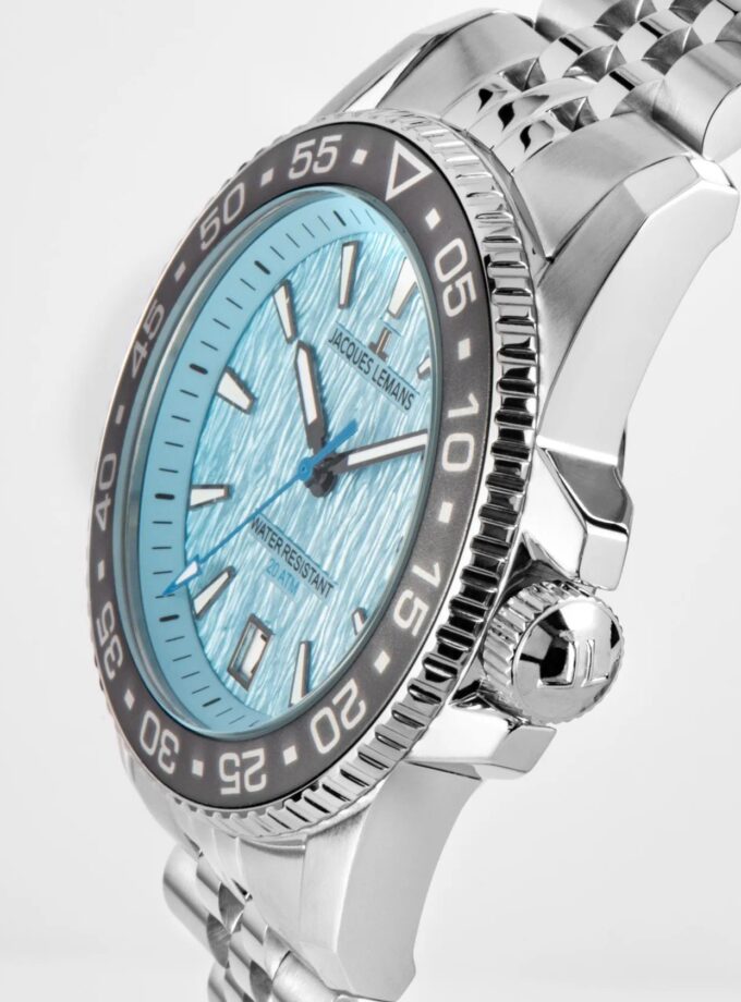 Montre Plongeur Liverpool Homme Quartz 41mm, Acier Inoxydable, Verre Cristal, Étanche 20 ATM, Bracelet Acier, Réf 1-2205M