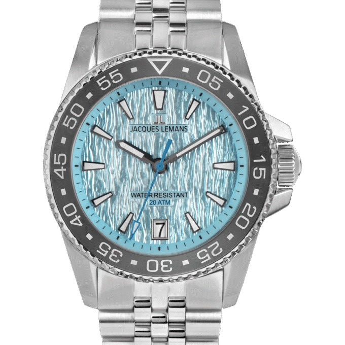 Montre Plongeur Liverpool Homme Quartz 41mm, Acier Inoxydable, Verre Cristal, Étanche 20 ATM, Bracelet Acier, Réf 1-2205M