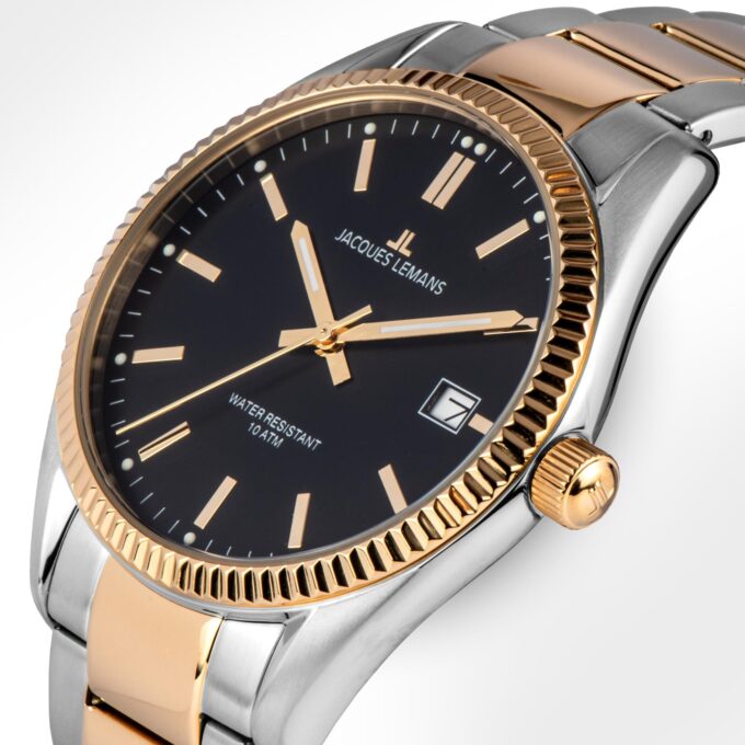 Montre Homme Jacques Lemans - Quartz 40mm - Acier Inoxydable Doré /Argent /Noir - Étanche 10ATM - Garantie 2 ans - 50-3I