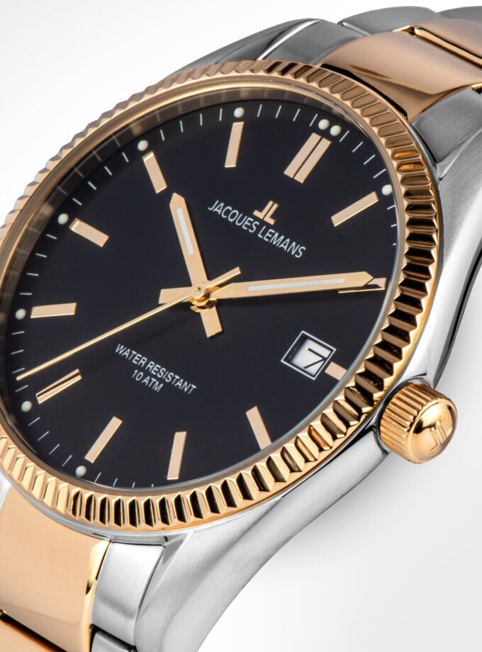 Montre Homme Jacques Lemans - Quartz 40mm - Acier Inoxydable Doré /Argent /Noir - Étanche 10ATM - Garantie 2 ans - 50-3I