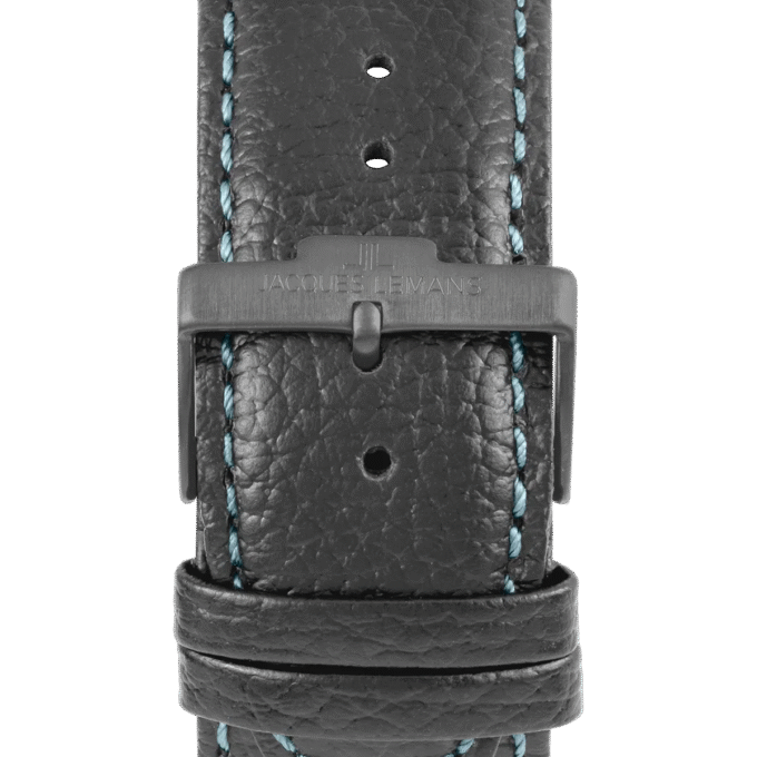 Montre Homme Jacques Lemans Collection Lugano 1-1645 - Chronographe Acier Inoxydable Massif - Diamètre 46 mm - Affichage Analogique Index - Bracelet en Cuir Gris/Bleu Surpiqûres - Mouvement TMI VD53C 14 - Etanche jusqu'à 10 ATM - 1-1645S