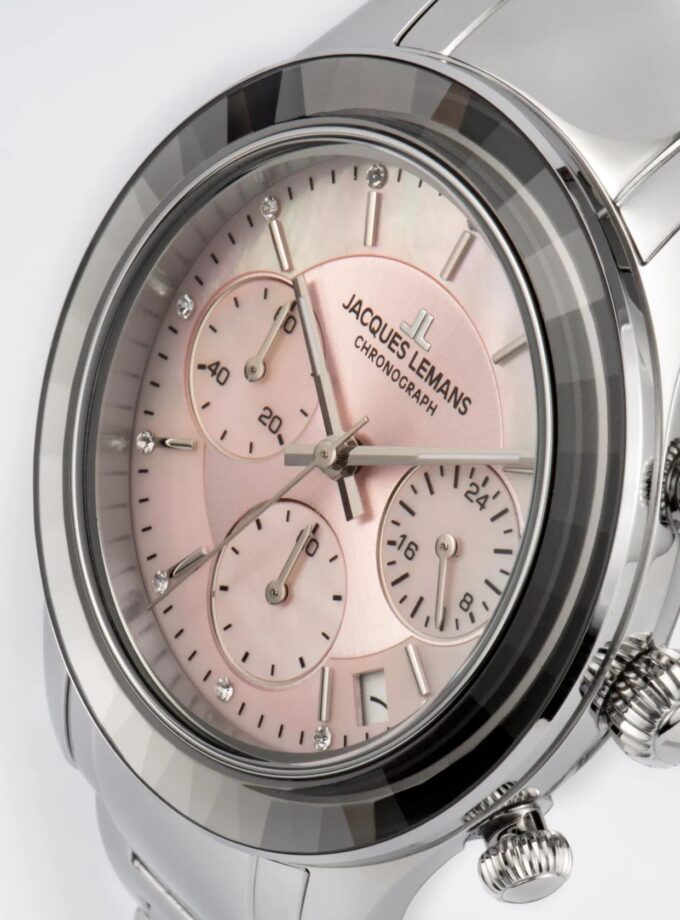 Montre Femme Jacques Lemans - Venise 1-2151L – Acier Inoxydable, Verre Cristal Trempé, 50 Mètres, 38 mm – Argenté/Rose