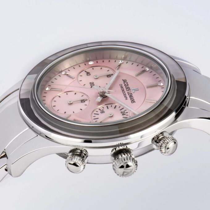 Montre Femme Jacques Lemans - Venise 1-2151L – Acier Inoxydable, Verre Cristal Trempé, 50 Mètres, 38 mm – Argenté/Rose