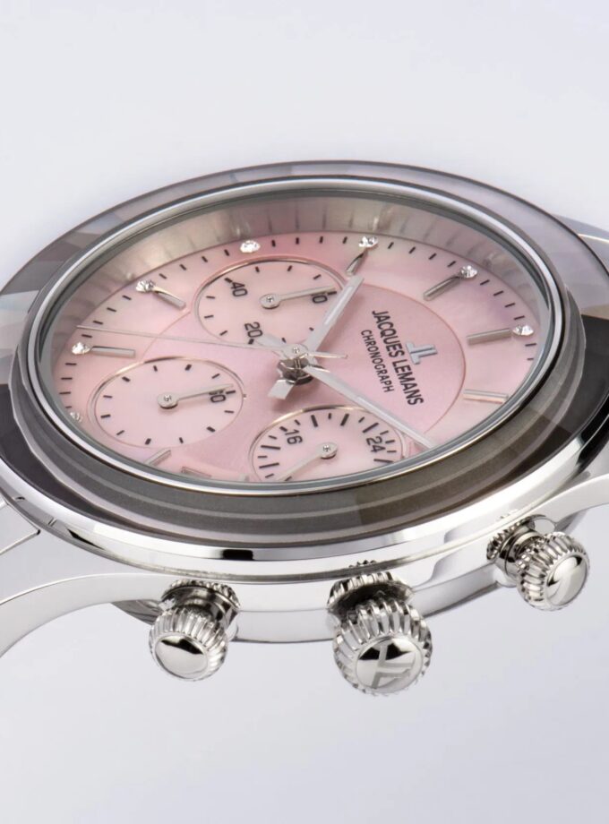 Montre Femme Jacques Lemans - Venise 1-2151L – Acier Inoxydable, Verre Cristal Trempé, 50 Mètres, 38 mm – Argenté/Rose
