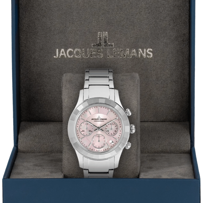 Montre Femme Jacques Lemans - Venise 1-2151L – Acier Inoxydable, Verre Cristal Trempé, 50 Mètres, 38 mm – Argenté/Rose