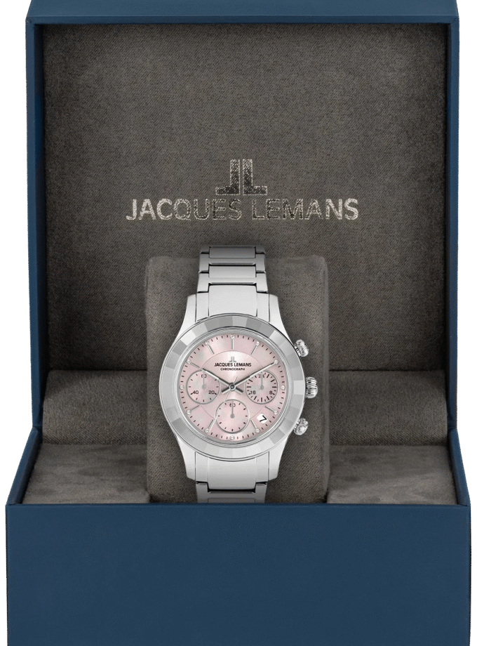 Montre Femme Jacques Lemans - Venise 1-2151L – Acier Inoxydable, Verre Cristal Trempé, 50 Mètres, 38 mm – Argenté/Rose