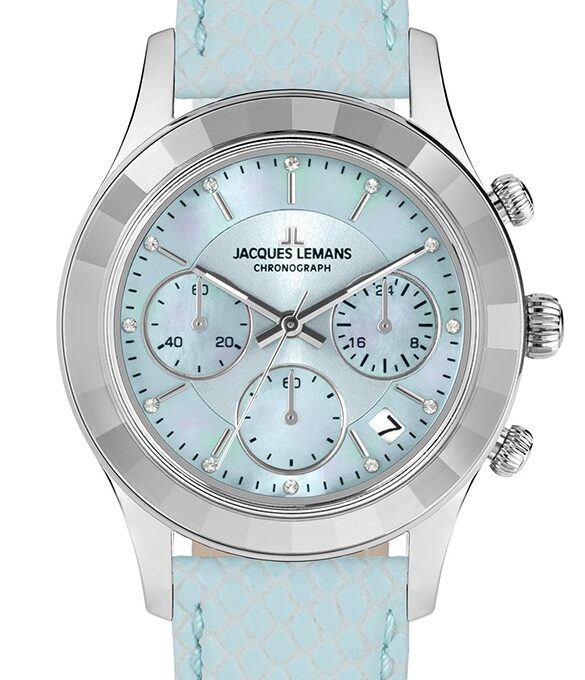Montre Homme Chronographe Quartz Suisse Jacques Lemans 1-2151C – Acier Inoxydable Rond Argent Verre Minéral – Cadran Bleu Clair Bracelet Bleu Clair – 38mm – 5ATM – Garantie 2 Ans