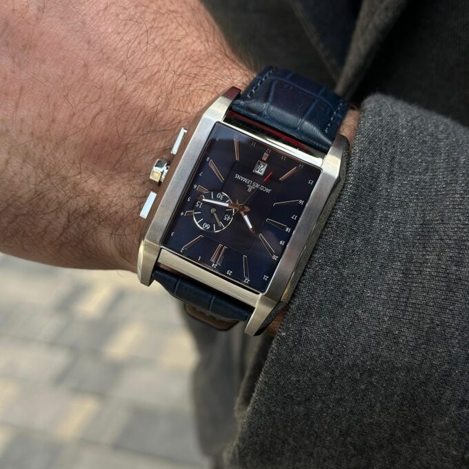 Montre Homme Jacques Lemans - Quartz ISA - 1-2162B – Double Fuseau Horaire, Cadran Bleu Soleil, Boîtier Acier Inox, Bracelet Cuir Noir, Date - 1-2162B