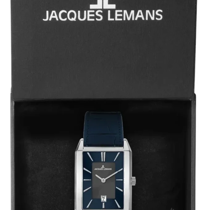 Montre Homme Jacques Lemans 1-2160.1E Turin – Quartz, Cadran Bleu Soleillé, Boîtier Rectangulaire Acier 52 mm, Bracelet Cuir, Étanche 50 Mètres - 1-2160.1E