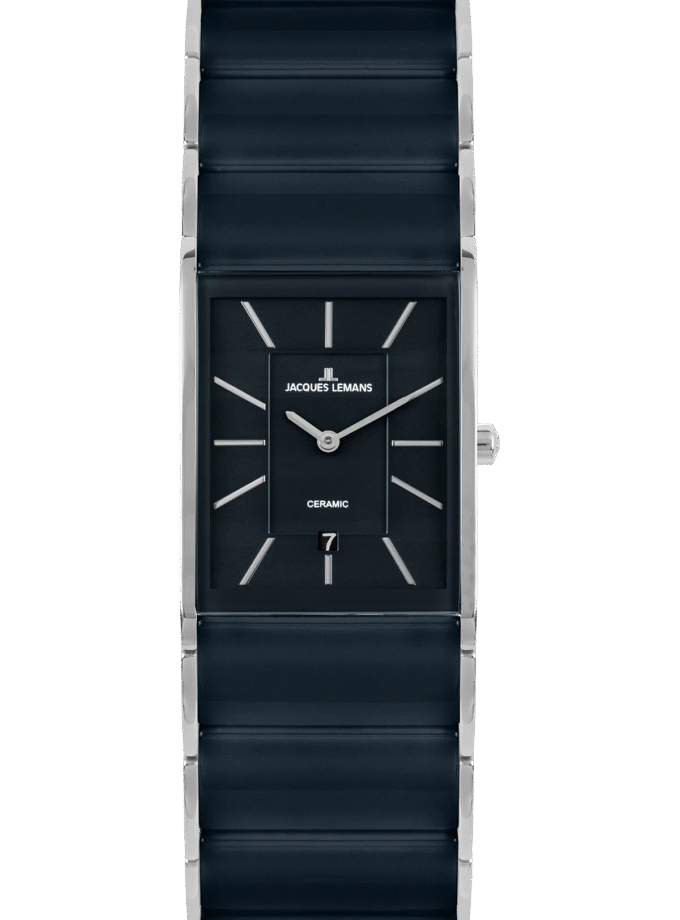 Montre Homme Jacques Lemans – Quartz, Acier Inoxydable, Cadran Bleu, Bracelet Bicolore, Style Rectangulaire - 1-1939F