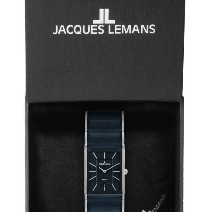 Montre Homme Jacques Lemans – Quartz, Acier Inoxydable, Cadran Bleu, Bracelet Bicolore, Style Rectangulaire - 1-1939F