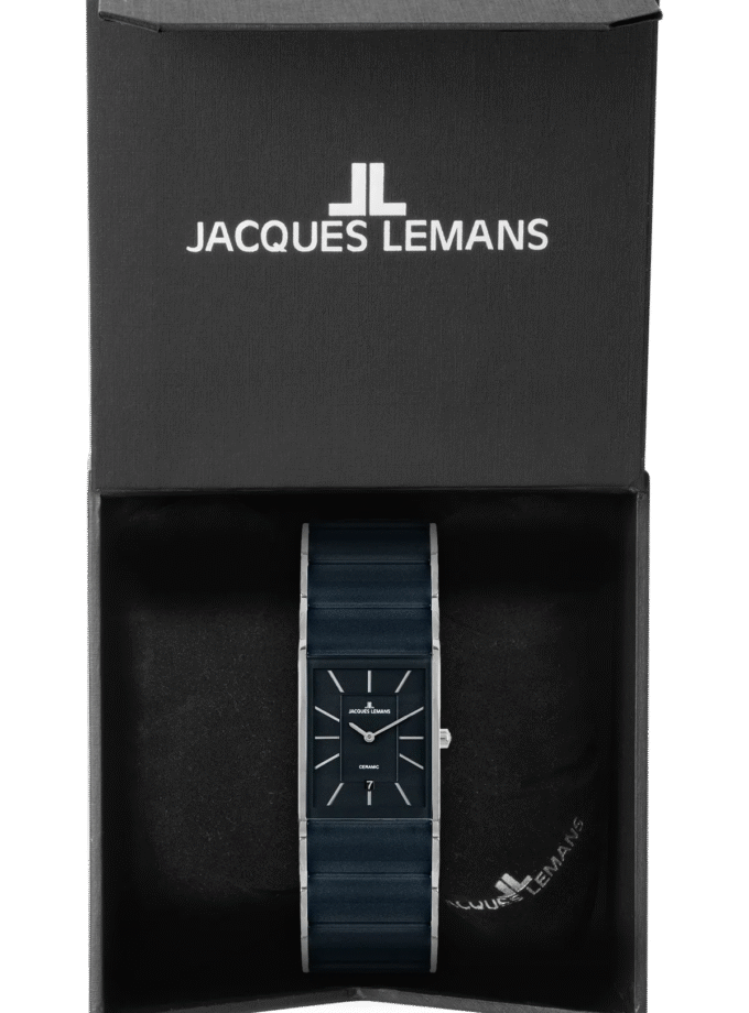 Montre Homme Jacques Lemans – Quartz, Acier Inoxydable, Cadran Bleu, Bracelet Bicolore, Style Rectangulaire - 1-1939F