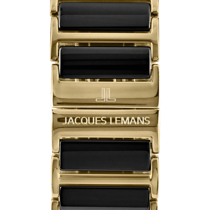 Montre Homme Jacques Lemans Chronographe Quartz, Verre Saphir, Bracelet Céramique et Acier, Boîtier Or et Acier, Cadran Noir, 50m Étanche, Ref 1-1900C