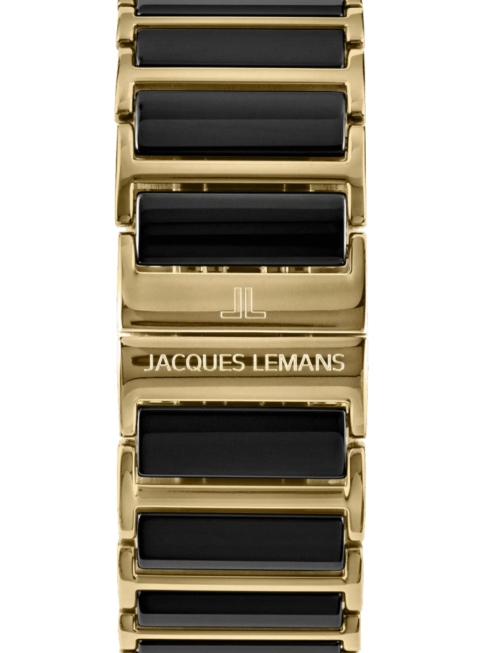 Montre Homme Jacques Lemans Chronographe Quartz, Verre Saphir, Bracelet Céramique et Acier, Boîtier Or et Acier, Cadran Noir, 50m Étanche, Ref 1-1900C