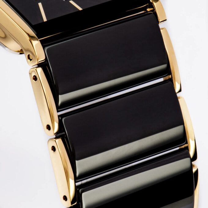 Montre Homme Jacques Lemans Dublin 1-1939E – Quartz, Boîtier Rectangulaire Doré 28 mm, Cadran Noir, Verre Saphir, Bracelet Acier & Céramique Or/Noir, Étanche 50 Mètres