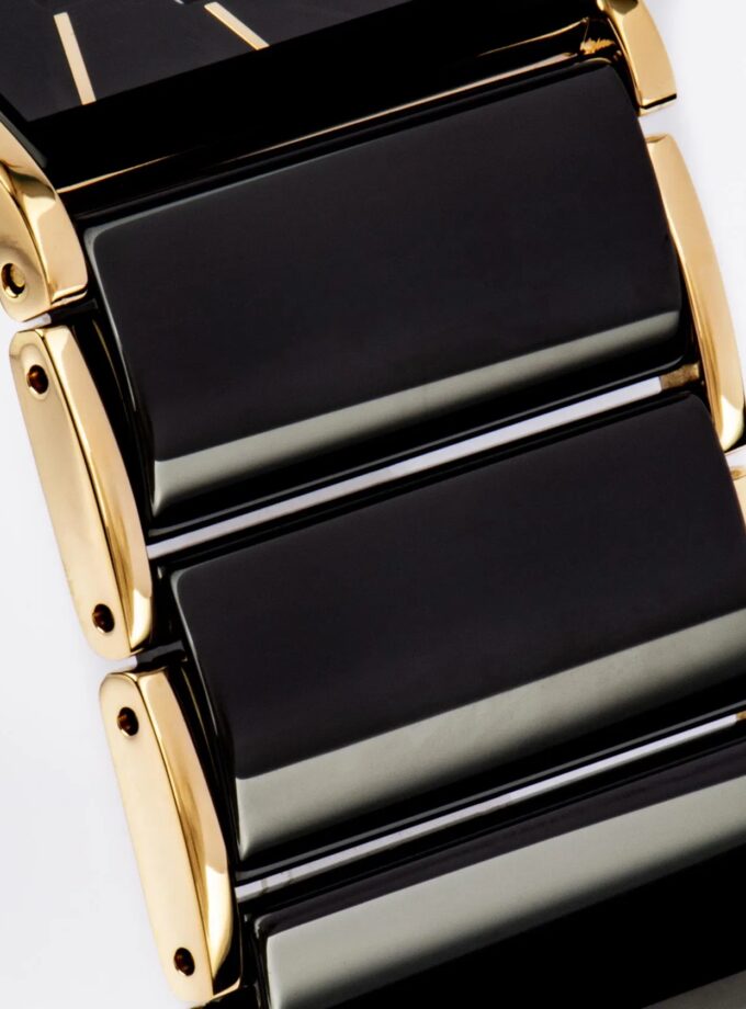 Montre Homme Jacques Lemans Dublin 1-1939E – Quartz, Boîtier Rectangulaire Doré 28 mm, Cadran Noir, Verre Saphir, Bracelet Acier & Céramique Or/Noir, Étanche 50 Mètres