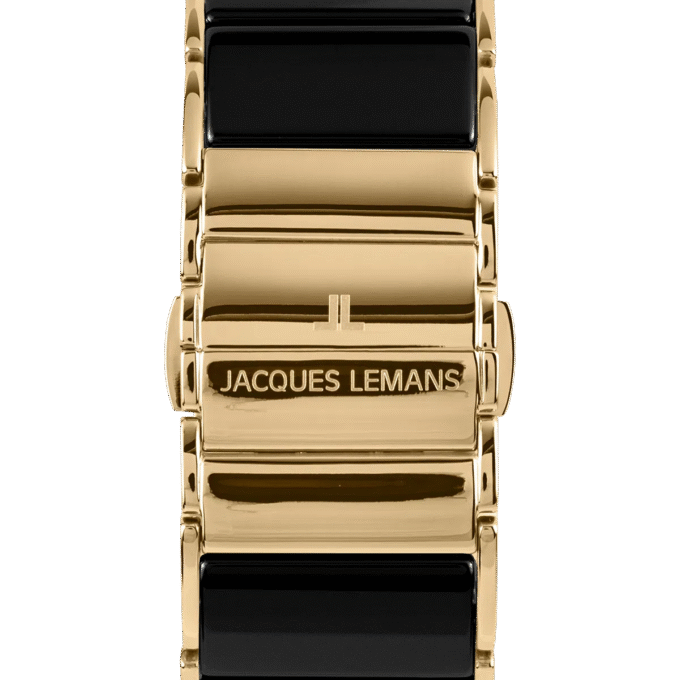 Montre Homme Jacques Lemans Dublin 1-1939E – Quartz, Boîtier Rectangulaire Doré 28 mm, Cadran Noir, Verre Saphir, Bracelet Acier & Céramique Or/Noir, Étanche 50 Mètres