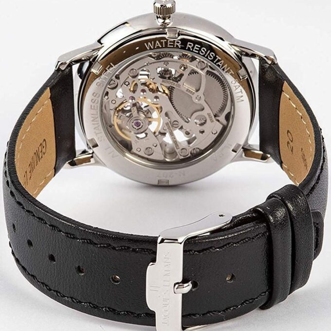 Homme Mécanique Jacques Lemans – Acier Inoxydable Argenté, Cadran Argenté, Bracelet Cuir Noir, Verre Minéral, Ø 38 mm - N-207ZA