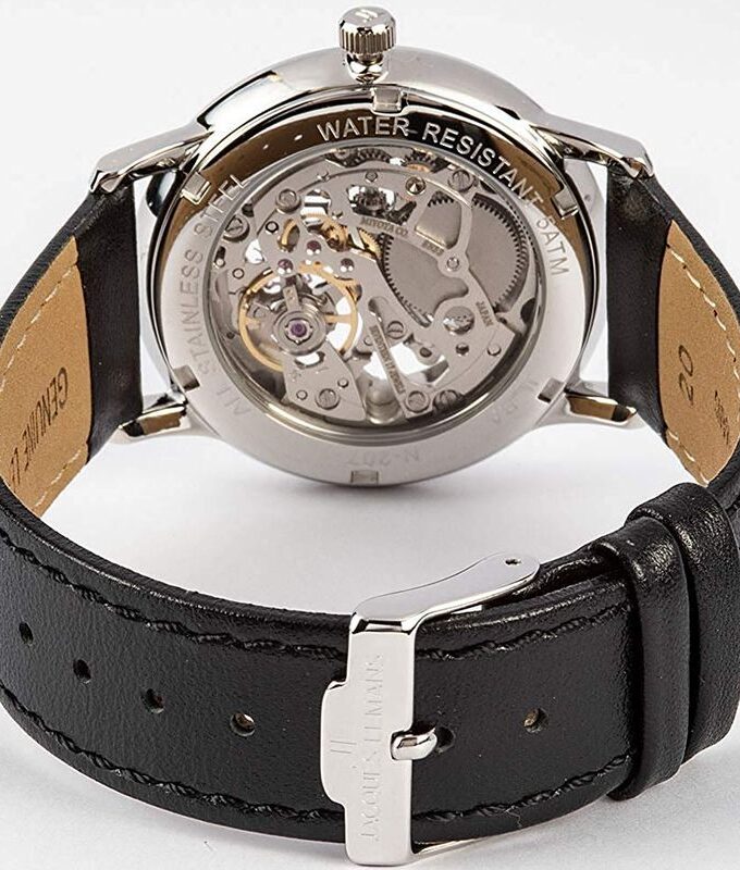 Homme Mécanique Jacques Lemans – Acier Inoxydable Argenté, Cadran Argenté, Bracelet Cuir Noir, Verre Minéral, Ø 38 mm - N-207ZA