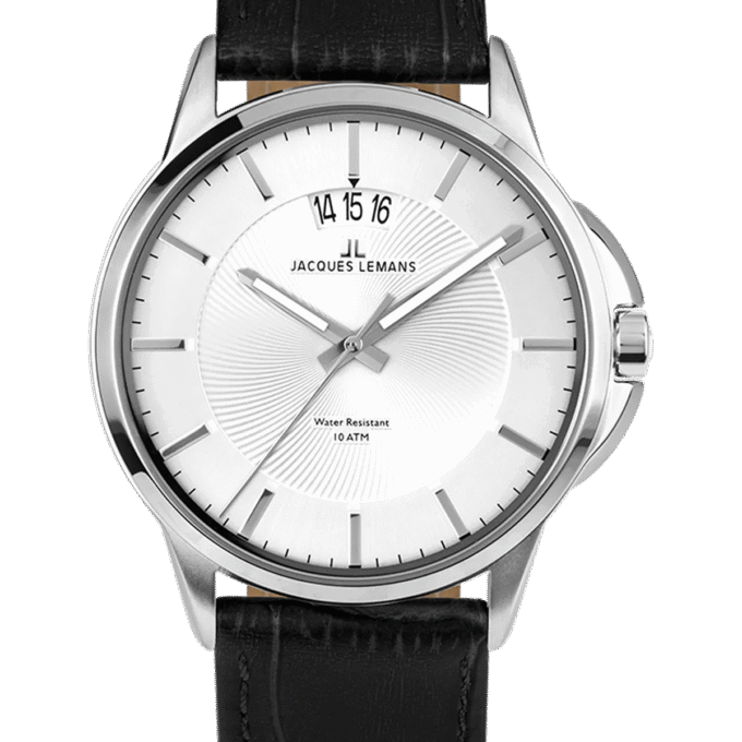 Montre homme Jacques Lemans 1-1540B – Quartz, Acier Inoxydable, Bracelet Cuir Noir, Affichage Analogique, Calendrier Date - Noir