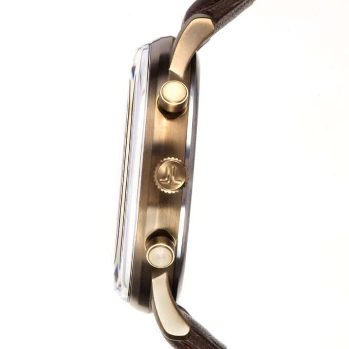 Montre chronographe homme - Jacques Lemans - Quartz, Acier inoxydable, Bracelet cuir brun, Cadran beige, Verre plastique - 39mm - Réf. N-209ZL