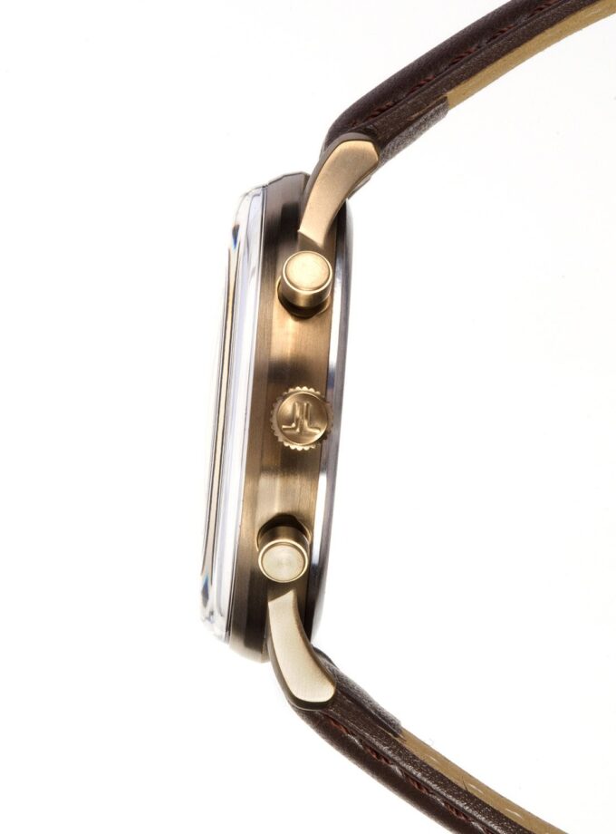 Montre chronographe homme - Jacques Lemans - Quartz, Acier inoxydable, Bracelet cuir brun, Cadran beige, Verre plastique - 39mm - Réf. N-209ZL