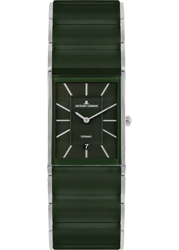 montre homme jacques lemans – quartz, boîtier rectangulaire acier inoxydable argent, cadran bleu foncé, bracelet métal bicolore, date, garantie 2 ans 1 1939g