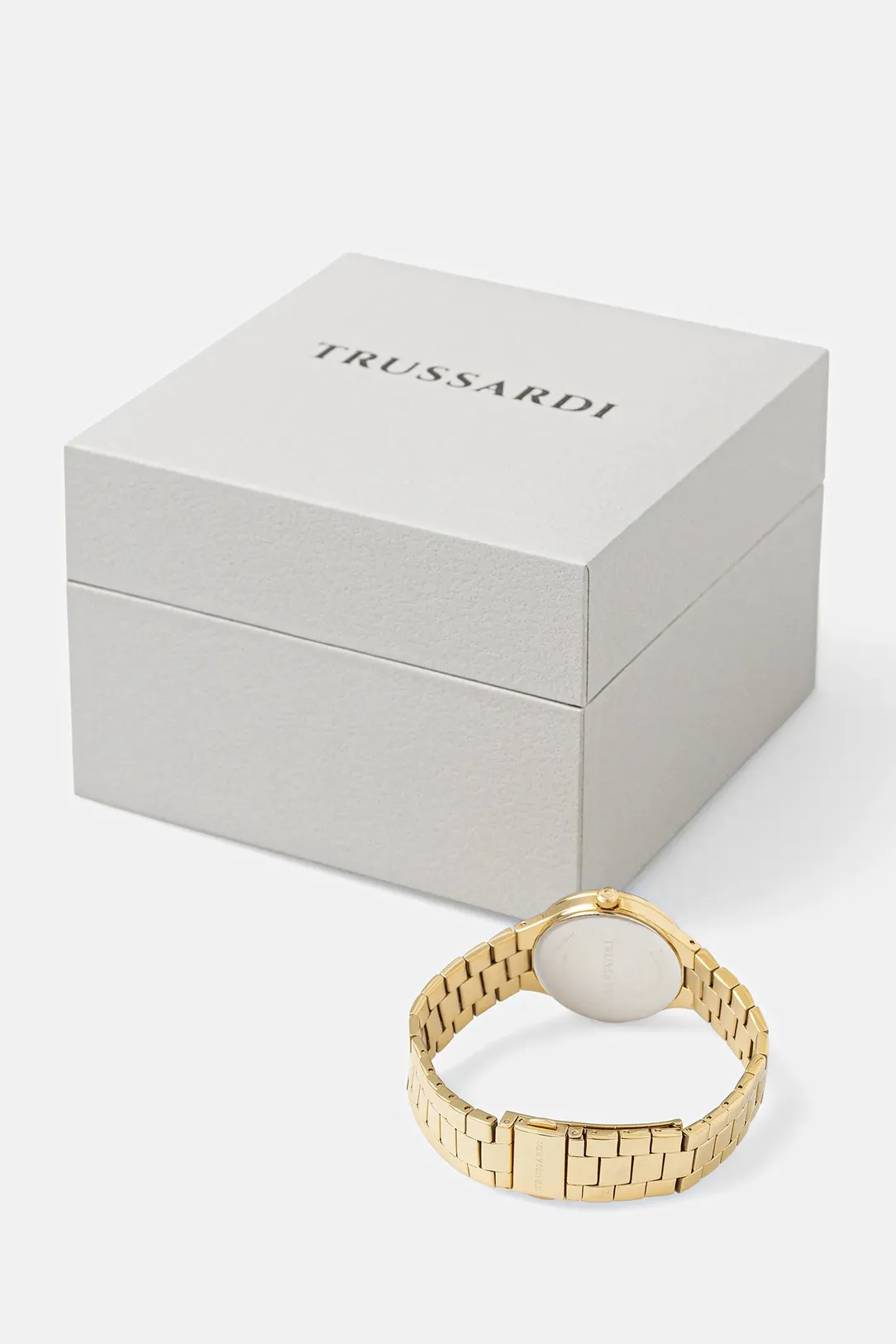 montre femme trussardi t essenza quartz acier bracelet acier fermoir caché cadran beige 32mm verre minéral Étanche 5atm réf. r2453172501