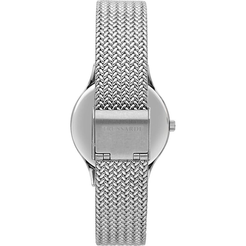 montre femme trussardi t star 34mm acier argent, bracelet métal, verre minéral, etanche 5 atm, garantie 2 ans – réf r2453152515